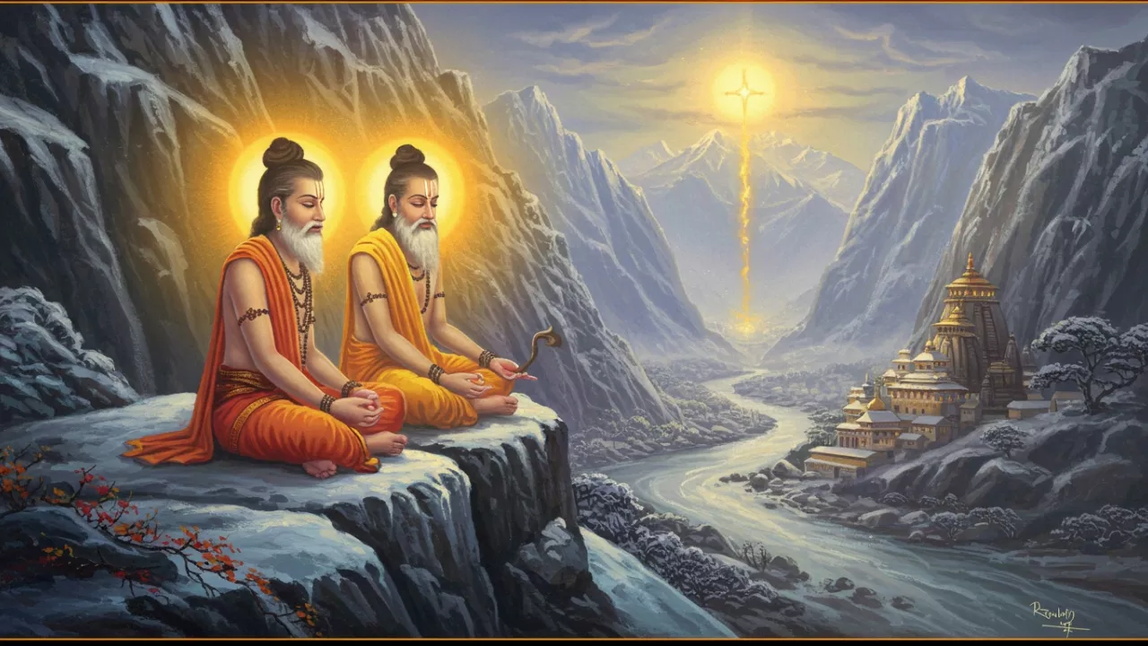 Image of 2 rishi siting near the one of tirthas - Atmosphere at Tirthas During Pitrupaksha